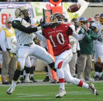 The 73rd Annual Shrine Bowl of the Carolinas was played at Gibbs Stadium on the Wofford College campus, Saturday, Dec. 19, 2009. Here South Carolina's (10) John Fulton keeps this catch away from North Carolina's (6) Joshua Snead.