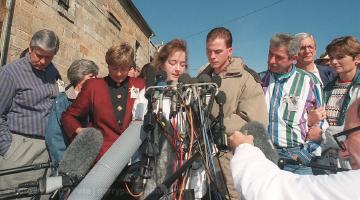 Susan Smith pleads for the return of her two boys Michael and Alex while her husband David and the rest of the family stands by her side. This was in the first days of the search.11-2-94