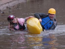 Jason Gilmer and Dudley Brown Herald-Journal reporters spent Tuesday kayaking down the Tyger River in Spartanburg to get a feel for what others will do during Saturday's 9th annual Tame the Tyger. Here Gilmer gets some traing on flipping over by Christine Boush, outdoor recreation coordinator.
